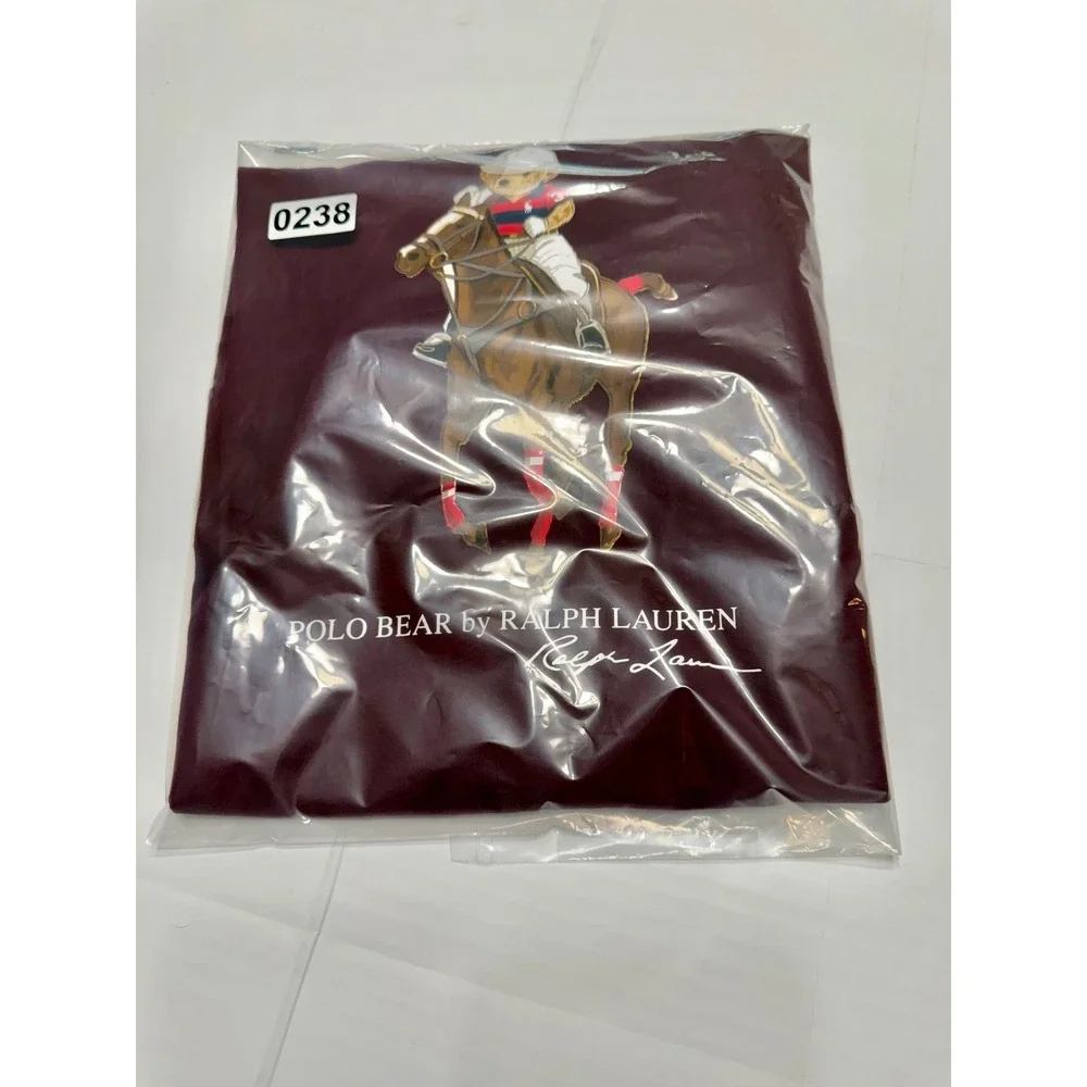 Ralph Lauren Polo Bear Horseback Vintage Single‎ Stitch Burgandy T Shirt Mens XL